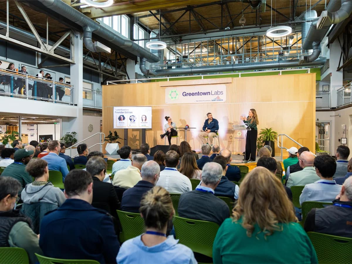 A speaker presenting at a past Greentown Boston Climatetech Summit