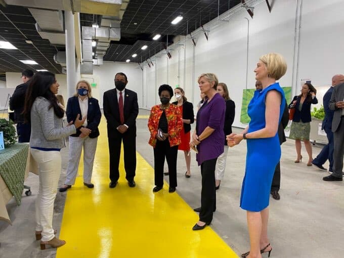 U.S. Secretary of Energy Jennifer Granholm touring Greentown Houston with clean energy entrepreneurs