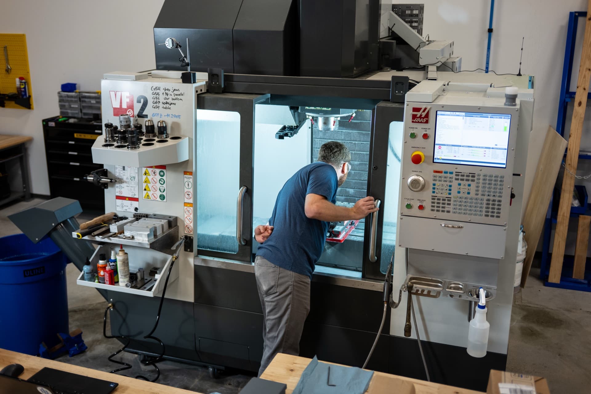 Machine shop at Greentown Houston with CNC and fabrication equipment